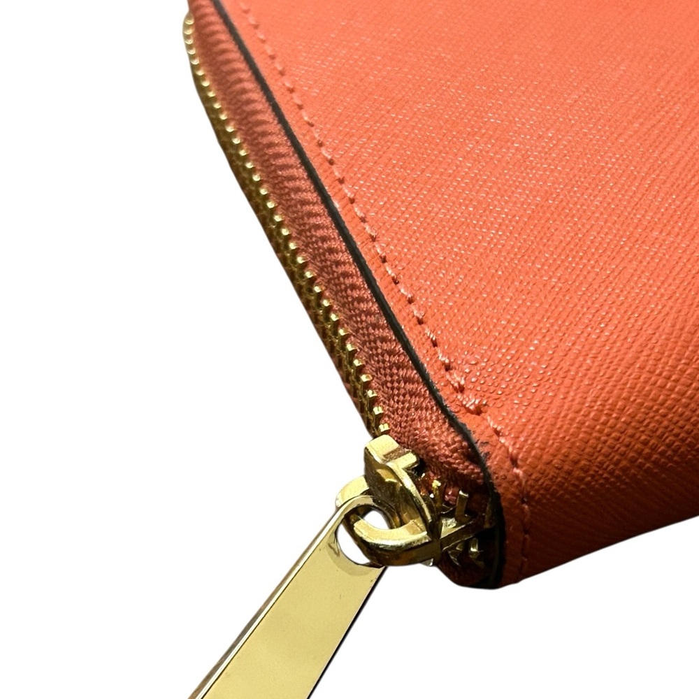 Henri Bendel Zip Around Wallet Orange Saffiano Leather - Picture 2 of 10